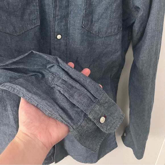 Wrangler Jeans Co. Red Denim Chambray Long Sleeve Button Down Snap Men’s Small - Picture 5 of 10